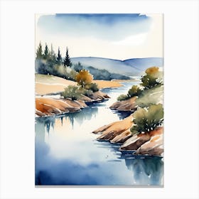 Landscape River Watercolor Painting (20) Canvas Print