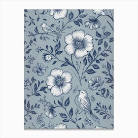 Blue And White Floral Wallpaper Canvas Print