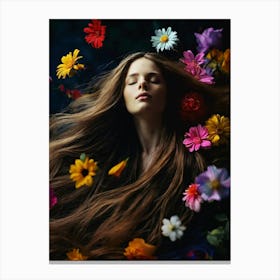 Dreaming Girl With Flowers Canvas Print