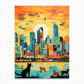Singapore Skyline With A Cat 2 Canvas Print
