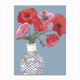 Poppy Flowers, Poppies In Vase Canvas Print
