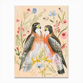 Folksy Floral Animal Drawing Falcon 4 Canvas Print