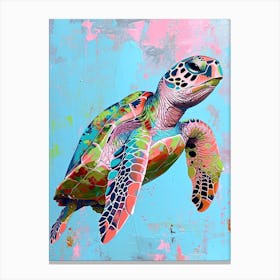 Sea Turtle Swimming Pink & Blue 1 Canvas Print