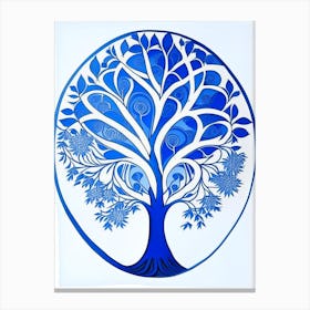 Tree Of Life (Immortality) Symbol Blue And White Line Drawing Canvas Print