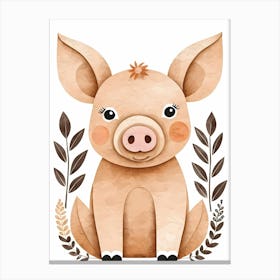 Floral Cute Baby Pig Nursery (30) Canvas Print