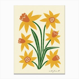Daffodil Modern-Retro Yellow and Green Wild Flower Art Print Canvas Print