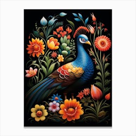 Folk Bird Illustration Pheasant 3 Canvas Print