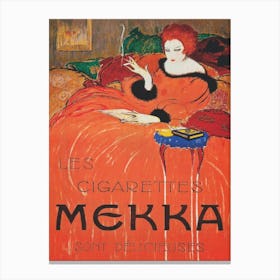 Woman in Orange Dress Smoking a Cigarette Vintage Poster Canvas Print