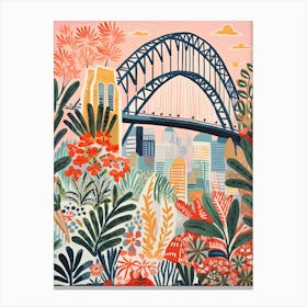 The Sydney Harbour Bridge   Sydney, Australia   Cute Botanical Illustration Travel 2 Canvas Print