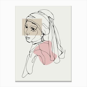 Girl With Pearl Earring Line Art Illustration Canvas Print