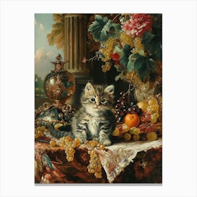 Rococo Painting Inspired Paintng Of A Kitten With Fruit 2 Canvas Print