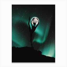 Silhouette Of A Dancer With Moon Aurora Canvas Print