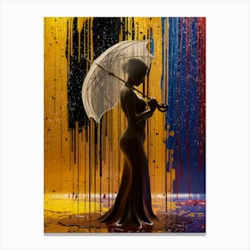 Woman With Umbrella In The Rain Canvas Print