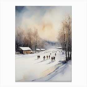 Rustic Winter Skating Rink Painting (17) Canvas Print