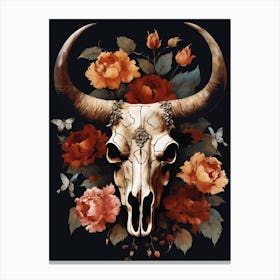 Vintage Boho Bull Skull Flowers Painting (45) Canvas Print