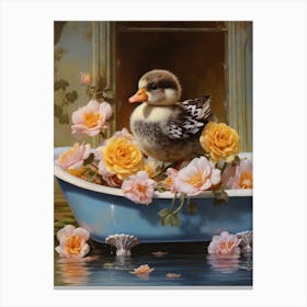 Duckling In The Bath Floral Painting 1 Canvas Print