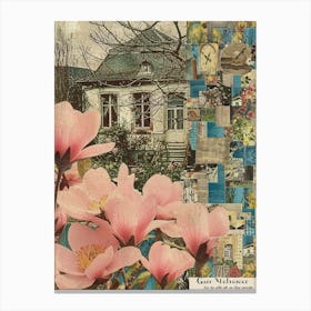 Pink Flowers Scrapbook Collage Cottage 1 Canvas Print