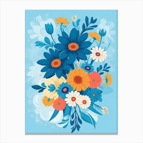 Beautiful Flowers Illustration Vertical Composition In Blue Tone 11 Canvas Print