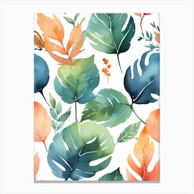 Watercolor Tropical Leaves Seamless Pattern Canvas Print