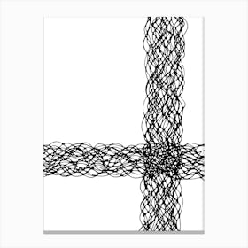 Cross Of Wavy Lines / Hand Drawn / Black&White Canvas Print