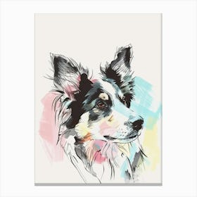 Australian Shepherd Dog Pastel Line Watercolour Illustration  2 Canvas Print