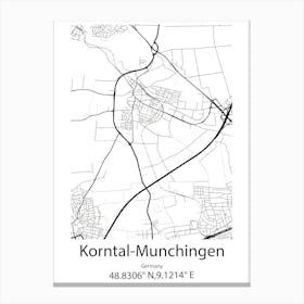 Korntal Munchingen,Germany Minimalist Map Canvas Print