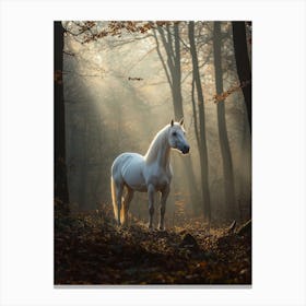 White Horse In The Forest. Generated AI. Art Print 1 Canvas Print