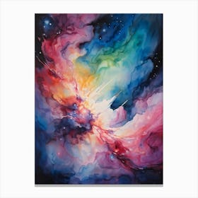 Abstract Watercolor Of A Vivid Pink Nebula With An Explosion At Its Core Galaxies Unfurling In The (1) 2 Canvas Print