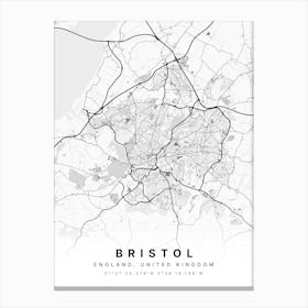 Bristol England White Map Canvas Print