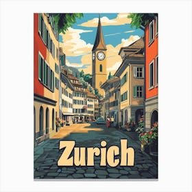 Aihrgdesign A Retro Travel Poster For Zurich 3 Canvas Print