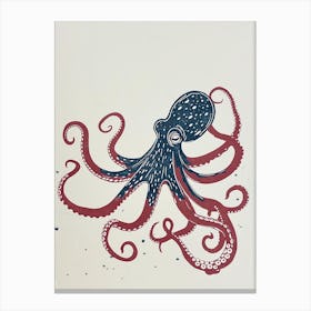 Simple Navy Linocut Octopus Inspired Canvas Print