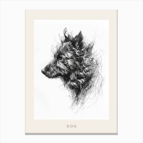 Black Long Haired Dog Line Sketch 1 Poster Canvas Print