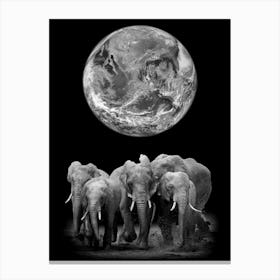 Elephants In Front Of The Earth Canvas Print