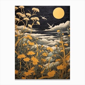 Goldenrod And Birds 2 Vintage Japanese Botanical Canvas Print