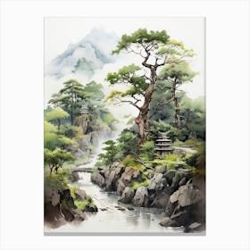 Iya Valley In Tokushima, Japanese Brush Painting, Ukiyo E, Minimal 2 Canvas Print