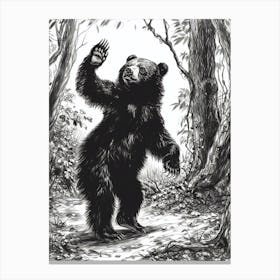 Malayan Sun Bear Dancing The Woods Ink Illustration 4 Canvas Print