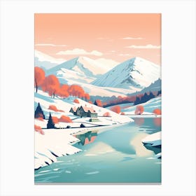 Vintage Winter Travel Illustration Lake District United Kingdom 3 Canvas Print