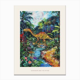 Colourful Dinosaur By The River Painting 2 Poster Canvas Print
