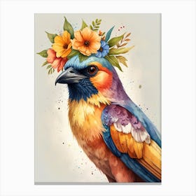 Colorful Bird With Flowers 1 Canvas Print