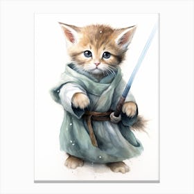 Kitten Cat As A Jedi Watercolour 3 Canvas Print