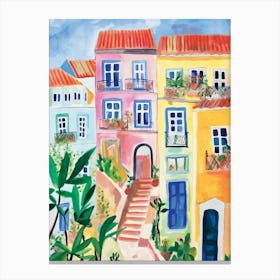 Lisbon Houses Watercolor Painting Canvas Print