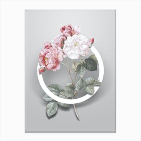 Vintage Pink Damask Rose Minimalist Flower Geometric Circle on Soft Gray n.0407 Canvas Print