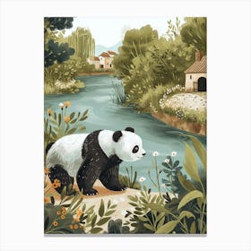 Giant Panda Standing On A Riverbank Storybook Illustration 1 Canvas Print