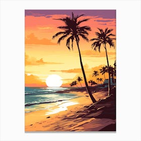 Fort Lauderdale Beach Florida With The Sun Set, Vibrant Painting 1 Canvas Print