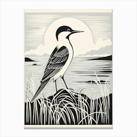 B&W Bird Linocut Common Tern 2 Canvas Print