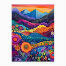 Colorful Landscape With Mountain and Flowers 16 Canvas Print