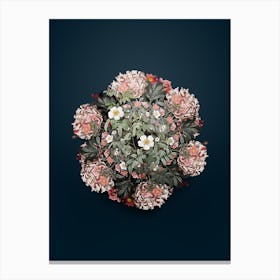 Vintage Musk Rose Flower Wreath on Teal Blue n.0263 Canvas Print