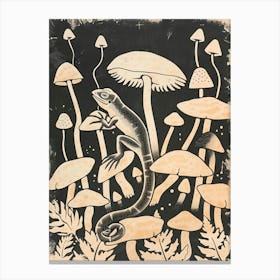 Lizard On The Mushrooms Wood Block Style 1 Canvas Print
