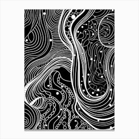 Wavy Sketch In Black And White Line Art 16 Canvas Print