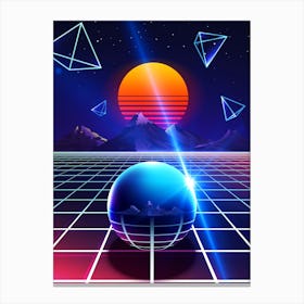 Neon sunset, mountains and sphere [synthwave/vaporwave/cyberpunk] — aesthetic neon retrowave poster Canvas Print